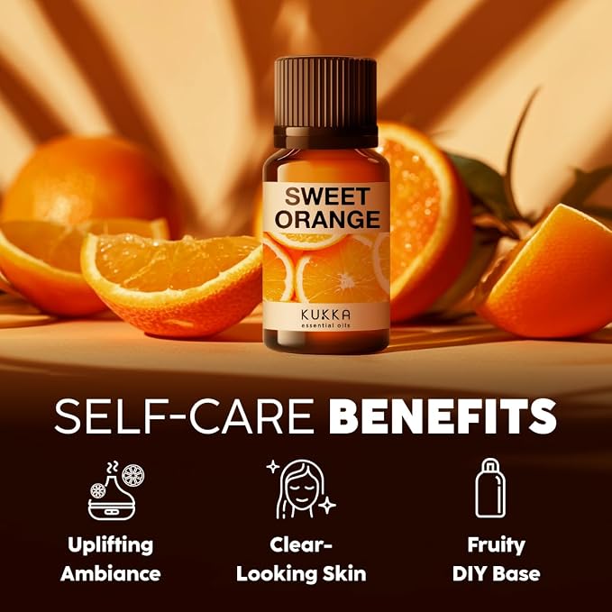 Kukka 100% Pure Orange Essential Oil for Skin, Diffuser, 1.02 Fl Oz | Undiluted Sweet Orange Oil for Uplifting Diffuser Blends, Natural Cleaning Spray, Hair & Skin Care & DIY Soap Making