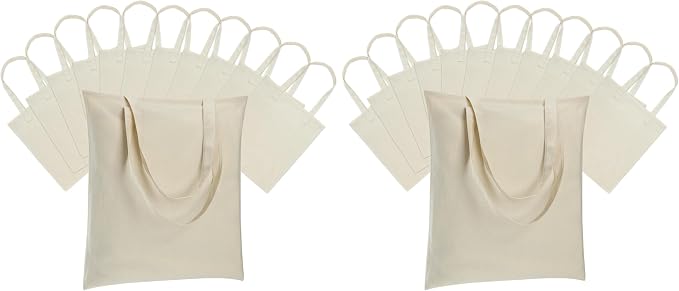 Carbrea 24 Pack Canvas Tote Bag - Lightweight Thin Tote Bags Bulk Blank Shopping Reusable Grocery Bags for DIY Gift Sublimation Activity - Beige