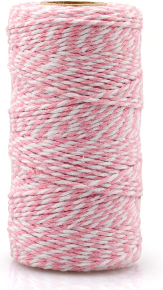 jijAcraft Pink and White Twine String, 328 Feet Christmas Bakers Twine String, 2MM Heavy Duty Packing String for DIY Crafts, Christmas Decoration, Gift Wrapping, Craft Wrapping