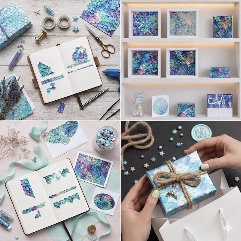 Mermaid Themed Scrapbook Paper Pad 6x6 inches, Single-Sided Scales and Seashell Patterns Designs For Craft - 24 Decor Sheets