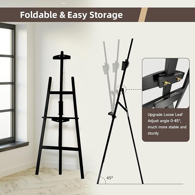 Adjustable Black Pine Wooden Painting Easel, Art Easel Stand