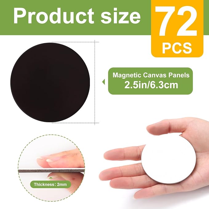 72Pack 2.5x2.5IN Round Mini Canvas Magnets, Small Magnetic Paint Canvas | Non-toxic, Ideal for Acrylic, Watercolor, Oil Painting, DIY Magnet Kit, Refrigerator Decor