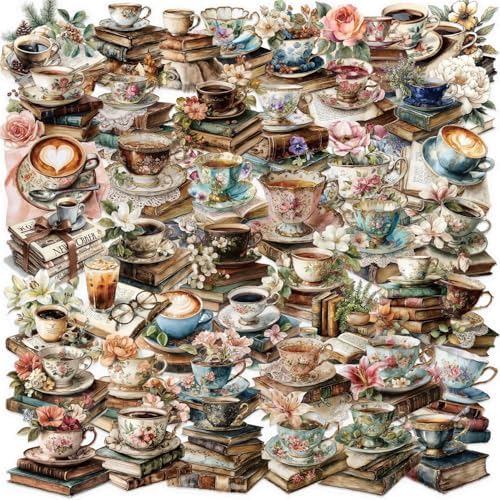 50Pcs Coffee Vintage PET Stickers Pack