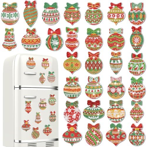 Motipuns 30 Pcs Diamond Magnets,Christmas Ball,Red Green