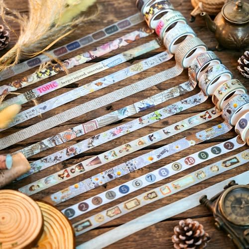 Washi Tape 12 Rolls Vintage Watercolor Washi Tape Set, Decorative Tape for Bullet Journal, DIY Craft, Scrapbook Supplies