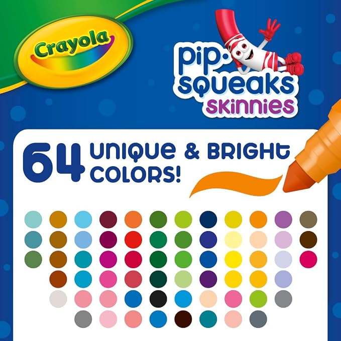 Crayola Pip-Squeaks Skinnies Washable Markers for Kids 64ct, School Supply