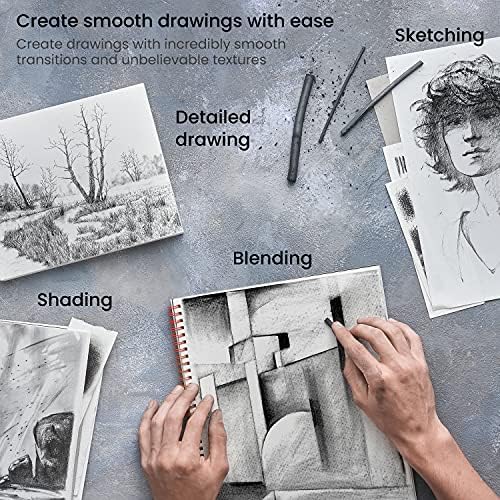 ARTEZA Willow Charcoal Sticks, Set of 45, Assorted Thin, Medium, and Thick Sketching Charcoal