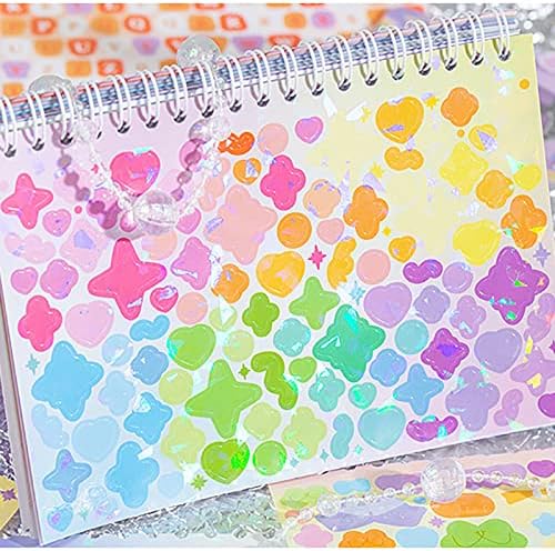Doraking 50 Sheets Laser Sticker Book for Arts Craft Scrapbook | Self Adhesive Love Cute Stickers for Greeting Cards Home Decoration DIY Deco Stickers(B)