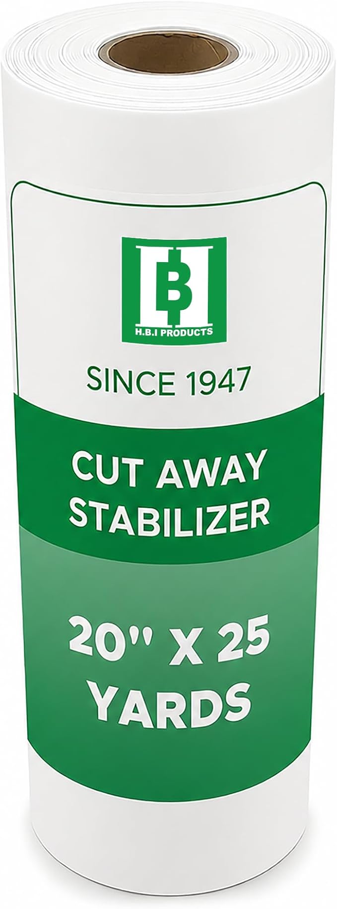 HBI Cut Away Embroidery Stabilizer Roll, 2.5 oz Medium, 20 in x 25 yd | 2.5 oz permanent cutaway backing, knits and stretch fabric, prevents puckering, soft on skin, machine embroidery, USA made