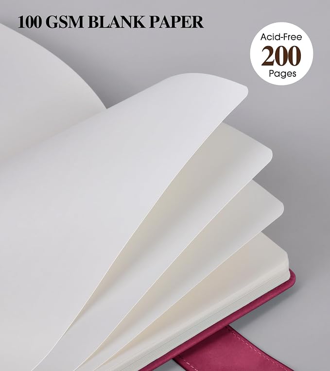 PAIBAS Blank Journal Notebook, A5 Hardcover Leather Sketchbook with 200 Pages Thick Blank Paper for Men Women, Unlined Drawing & Writing Journal, 5.9" x 8.4" Plain Notebook (wine red)