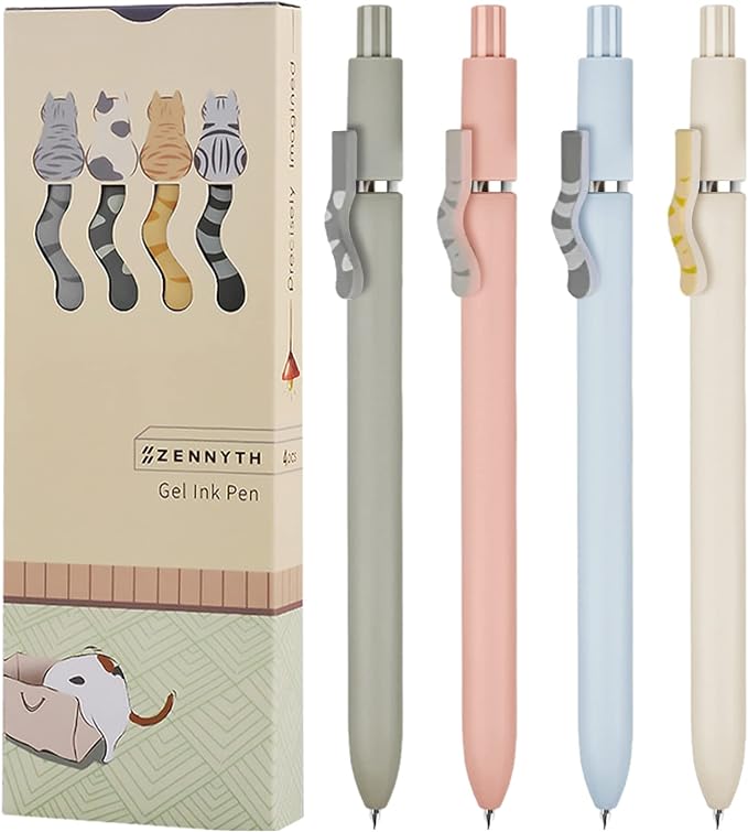UIXJODO Cat Pens, 8 Pcs 0.5mm Cute Kawaii Black Ink Fine Point Smooth Writing, High-End Series Cat's Tail Retractable for Journaling Note Taking