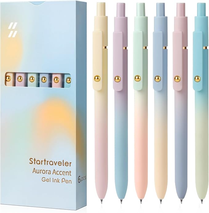 FIOVER Gel Pens, 6 Pcs 0.7mm Comfort Grip Quick Dry Black Ink Pens