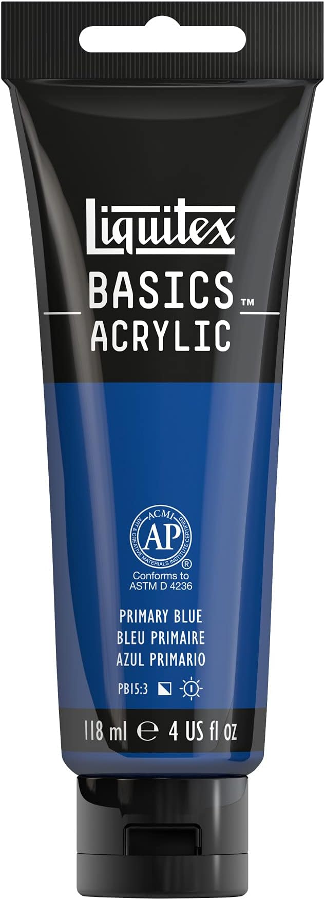 Liquitex BASICS Acrylic Paint, 4-oz Tube, Primary Blue | Medium Viscosity, Satin Finish, Lightfast, Fine Art Pigments, Range of Opacities, Easy Blending
