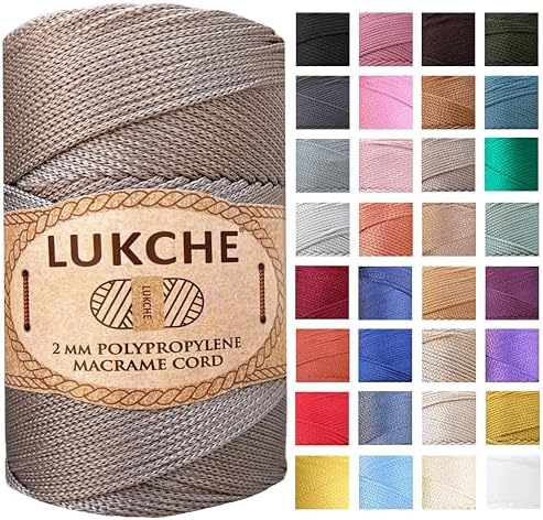 Polyester Macrame Cord 2mm x 251 Yards, 100% Polypropylene Premium Macrame Rope, Colorful Yarn Crochet Macrame Bag Craft for Wall Hangers, Bags, Bottom Plates, Carpets (Mink, 1 Skein)