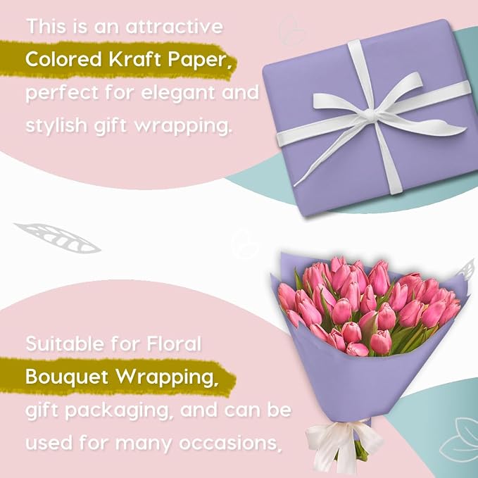 PerkHomy Light Purple Kraft Paper Roll 36" x 3,600" (300') for Gift Wrapping Bouquet Flower Art Painting Craft Writing Packaging Shipping 80GSM 55LB (Light Purple, 36" x 300')