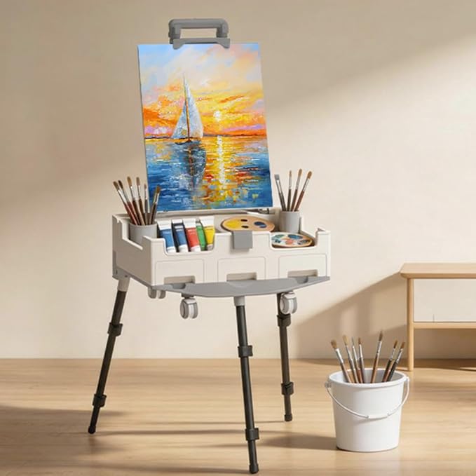 Art Painting Kit with Mobile Storage Easel, Acrylic Watercolor Oil Paint Set, All-in-One Drawing Art Supplies with Brushes Canvas for Beginners Adults Artists