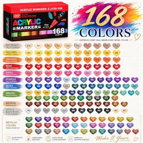 168 Colors Acrylic Paint Markers and ACRYLIAC PAINT PENS for Rock, Wood, Fabric, Glass, Canvas – Paint Marker and paint pens, acrylic Markers for Coloring Books & DIY Crafts