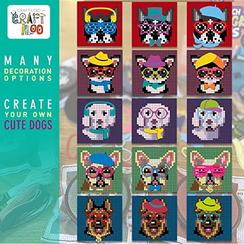 Dogs Cross Stitch Kits for Kids - 5 Stamped Beginner Needlepoint Sets