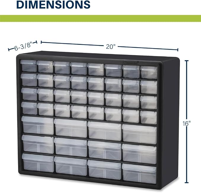 Akro-Mils 44-Drawer Plastic Drawer Storage Cabinet for Garage Organization, Bead Organizer, Building Bricks Storage, Teacher Toolbox, Makeup Organizer, 20" W x 6" D x 16" H, 10144 Black (Pack of 2)