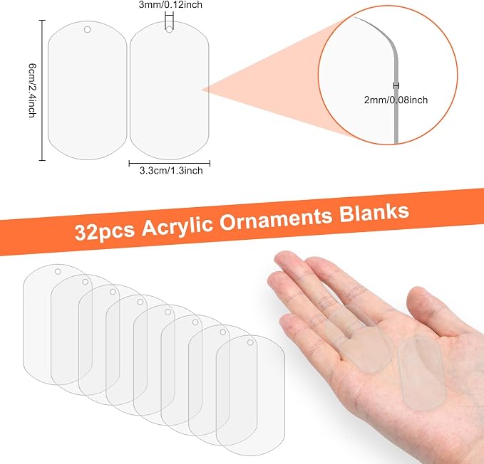 32Pcs Acrylic Ornaments Blanks, Clear Acrylic Keychain Blanks Acrylics Christmas Ornaments with Hole for Christmas Decor, Engraving, Painting, DIY Crafting(Cylindrical)
