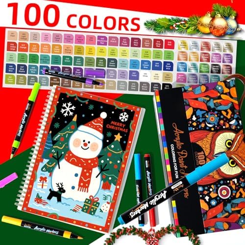 Aen Art 100 Colors Acrylic Paint Marker – Precision Brush Tip Paint Pens Work on Paper, Rock Painting, Stone, Wood, Glass, Ceramic, DIY & Art Supplies – Classroom & Art Supplies Gift