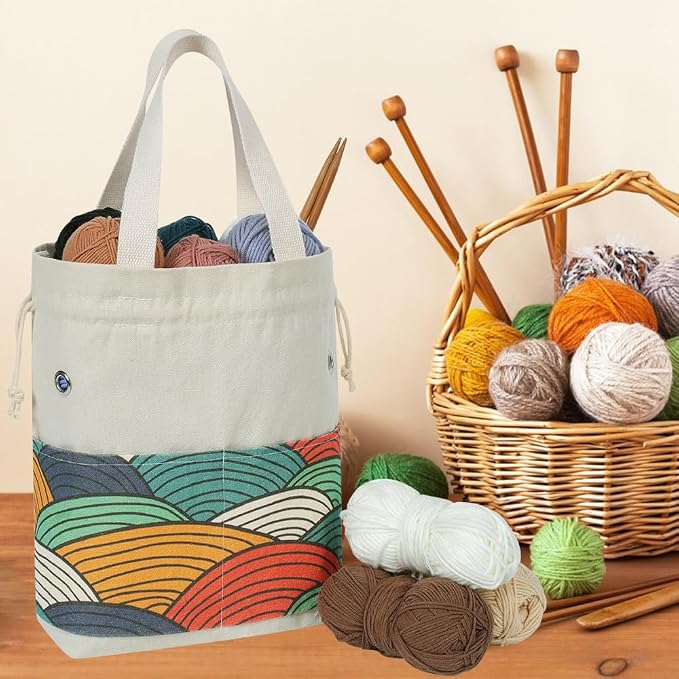 TOGETRUE Yarn Bag, Knitting Crochet Tote Bag, Yarn Storage Bags Organizer, Crochet Bags for Crocheting Project, Store Skein Ball, Short Knitting Needle (Color Arc)