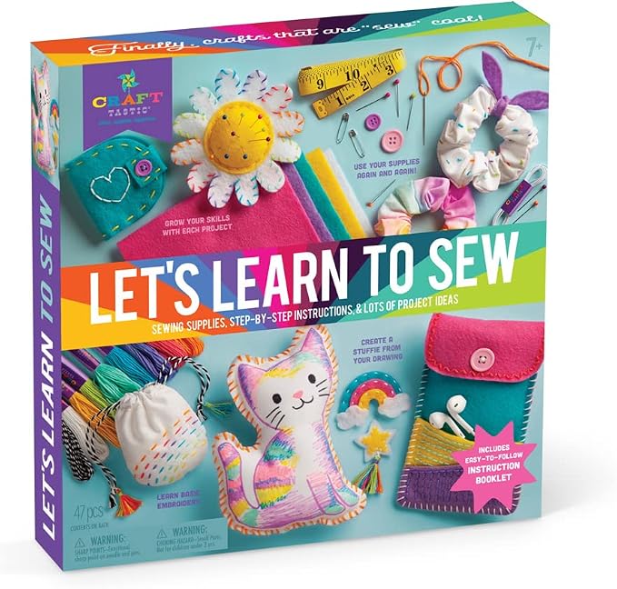 Craft-Tastic Let’s Learn to Sew – Mini Sewing Kit, Arts and Crafts, Art Supplies, Embroidery Kit for Beginners, Includes Sewing Supplies, Easy-to-Follow Instructions, Arts & Crafts, Ages 7+