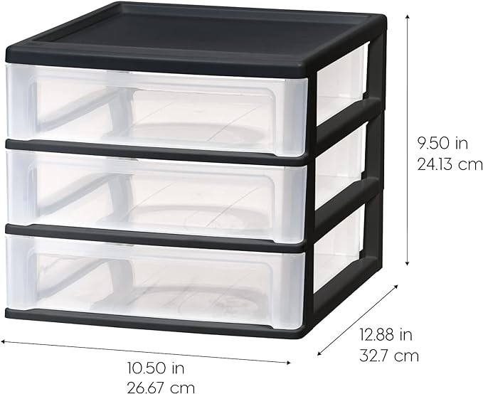 IRIS USA 2-Pack, 3-Drawer Medium Plastic Stacking Desktop Organizer, Black