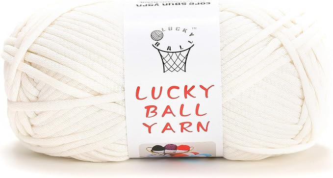 LUCKY BALL Yarn for Crocheting, 100g / 109 yd 70% Cotton 30% Nylon #5 Bulky Tube Yarn, Soft Crochet & Knitting Yarn for Bags, Hats, Socks, Sweaters, Blankets(White)
