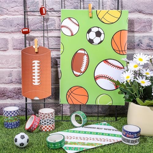 Whaline 12 Rolls Sports Theme Washi Tape Sport Balls Masking Tape Assorted Masking Decorative Wrapping Paper Tapes for DIY Craft Scrapbook Envelope Party Favor Supplies