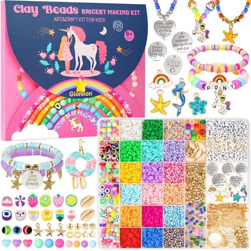 Gionlion Bracelet Making Kit for Girls 8-12, Arts and Crafts for Jewelry Making Supplies Kit with 198Pcs Letter Beads, Unicorn/Mermaid DIY Birthday Gifts