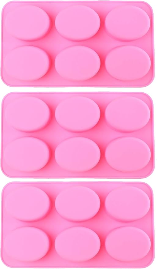 KINJOEK 3 Packs 18 Cavity Oval Silicone Soap Molds, Pink Silicone Soap Making Molds Bulk, Pudding Chocolate Cake Baking Molds, Soap Mold for Soap Making Handmade DIY Scented Candles Supplies Tools