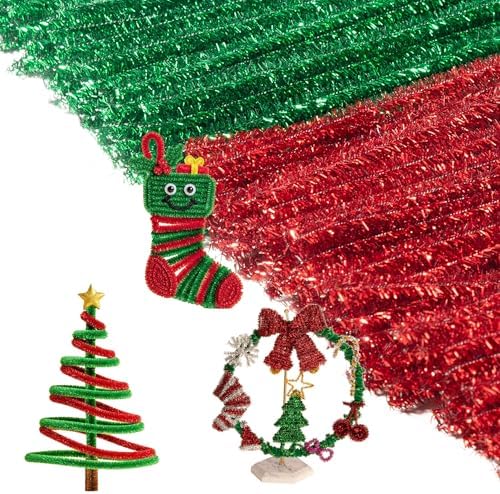 Caydo 200 Pieces Glitter Pipe Cleaners, Red and Green