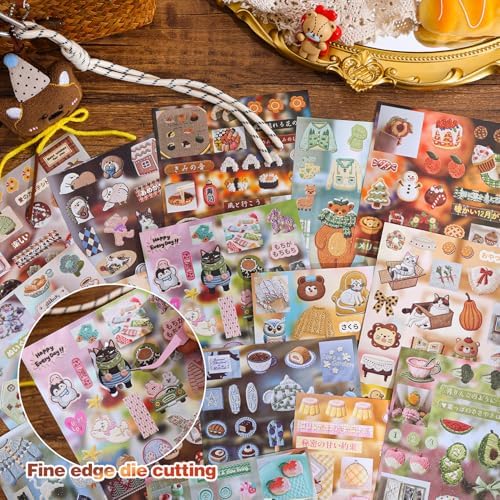 Girl's Japanese Retro Sticker Book, 700+ Kawaii Old Showa Style Embroidered Stickers, Cute Food Theme for DIY Scrapbooking Journaling Handbook Decoration