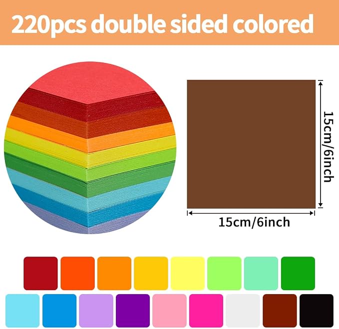 Praisebank Brown Origami Paper, 220pcs 6x6 inch, Double Sided Color, Origami Paper Kit for Crafts, Origami Kit.