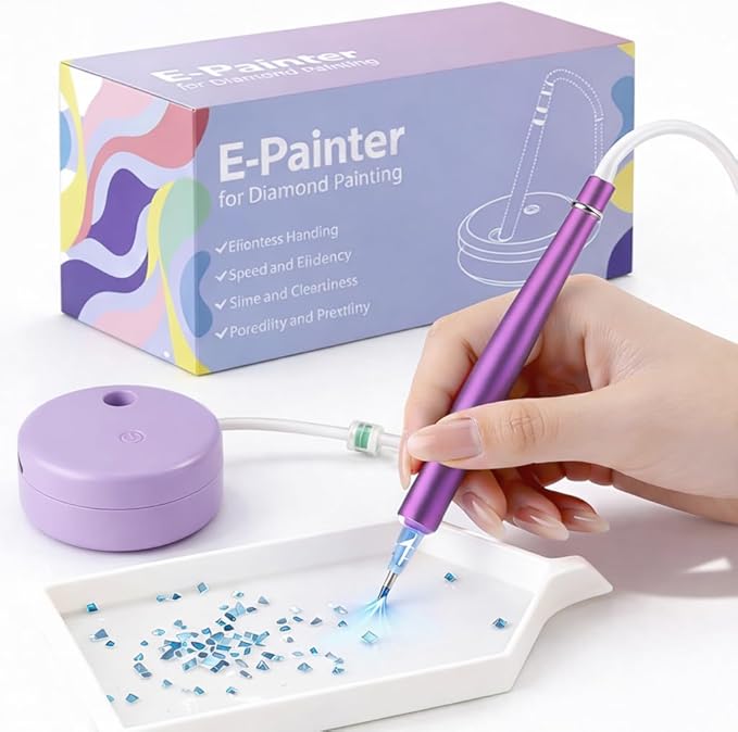 Electric Diamond Painting Pen Vacuum Drill Tool Kit, Diamond Art Pens No Wax Needed with Accessories, Storage Case, Dot Painter Vacuum Pen for Diamond Painting Art Electric Pen for Adults (Purple)