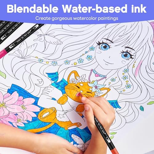 Coloring Markers Dual Brush Tip, 72 Colors Watercolor Fine Point Art Marker | Double Sided Colored Pen for Adult Kids Artist Drawing Painting Calligraphy Journaling Lettering - Perfect School Supply