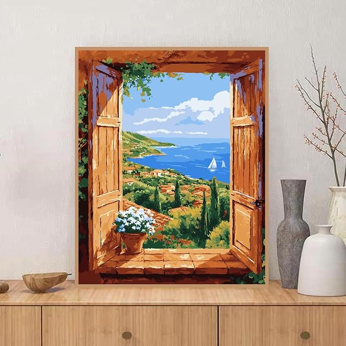 ZRIZQ Paint by Numbers Kit for Adults Beginner,Landscape Scenery,16x20 | Full set with wooden brushes,rolled canvas,rich paints.Calming activity.Beginner friendly.Just open and paint.