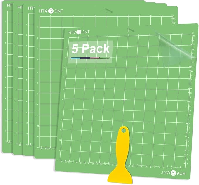 HTVRONT Standard Stickness Cutting Mats, 12x12, 5 Pack | Compatible with Cricut Maker 3/Maker 4/Maker/Explore 3/4/5/Air 2/One, Standard Adhesive Sticky, Green
