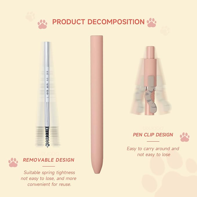 UIXJODO Cat Pens, 4 Pcs 0.5mm Cute Kawaii Black Ink Pens Fine Point Smooth Writing Pen, High-End Series Cat's Tail Retractable Pen for Journaling Note Taking (4 Pcs Cat)