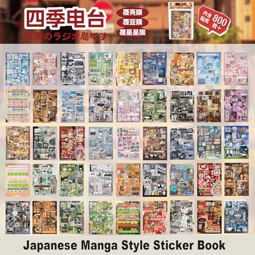 Japanese Sticker Book,800 Pcs Romantic Memory Series Comic Retro Stickers Book for DIY Cute Scrapbooking Journaling Handbook Material Decoration