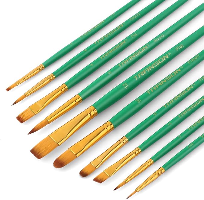 Transon 20pcs Artist Painting Brush Set for Acrylic Watercolor Gouache Hobby Craft Face Rock Painting Green