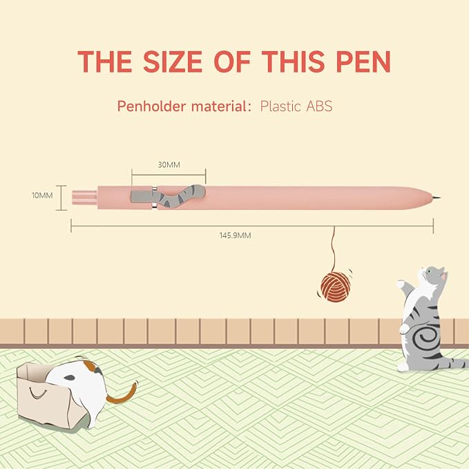 UIXJODO Cat Pens, 8 Pcs 0.5mm Cute Kawaii Black Ink Fine Point Smooth Writing, High-End Series Cat's Tail Retractable for Journaling Note Taking