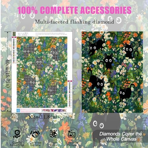 Black Cat Diamond Art Kits for Adults, Diamond Painting for Beginner 5DDIY