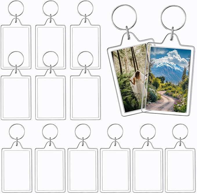 REDANHA 12pcs Acrylic Photo Frame Keychain Holder 2 x 3 In Picture Insert Blank Keyring Clear Picture Holder for DIY Craft