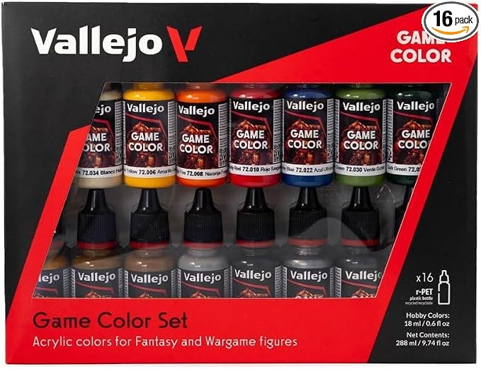 Vallejo - Game Color Introduction Set | Starter Set for Fantasy and Wargame Figures | 16 Bottles x 18 ml (0.60 fl.oz.)