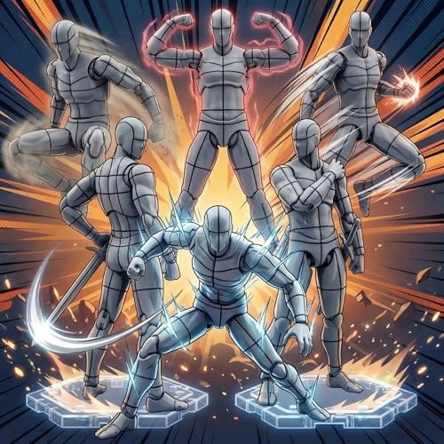 Ceenna Body Set, Action Figure Wireframe Adjustable Articulated Drawing Model Manikin Art Mannequin Figure for Artists Designers Sculptors Sketching Painting, Gray with Black Lines