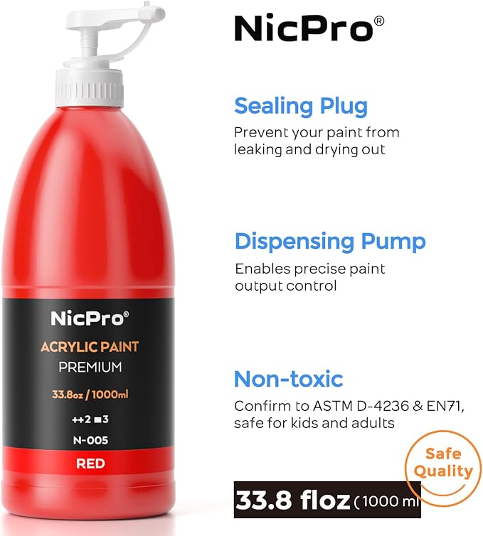 Nicpro 14 Colors Large Bulk Acrylic Paint Set, Rich Art Painting Supplies