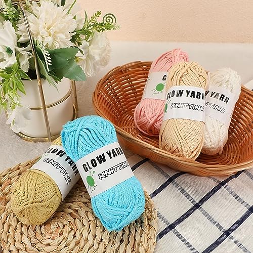 WILLBOND 5 Rolls Glow in The Dark Yarn for Crocheting, Retro