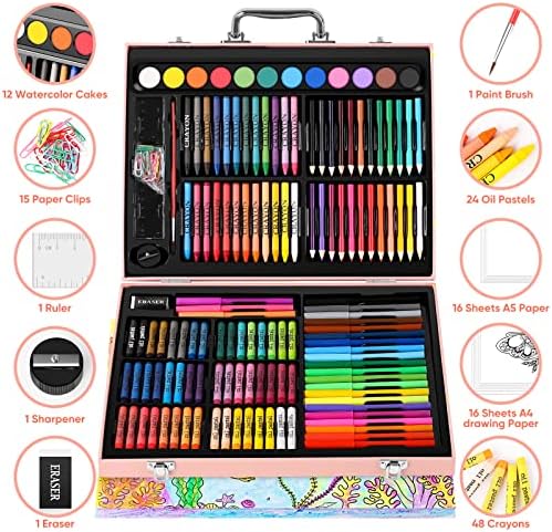 Soucolor 183 Art Set Drawing Painting Kit,Crayons Pastels Markers,Kids Gift